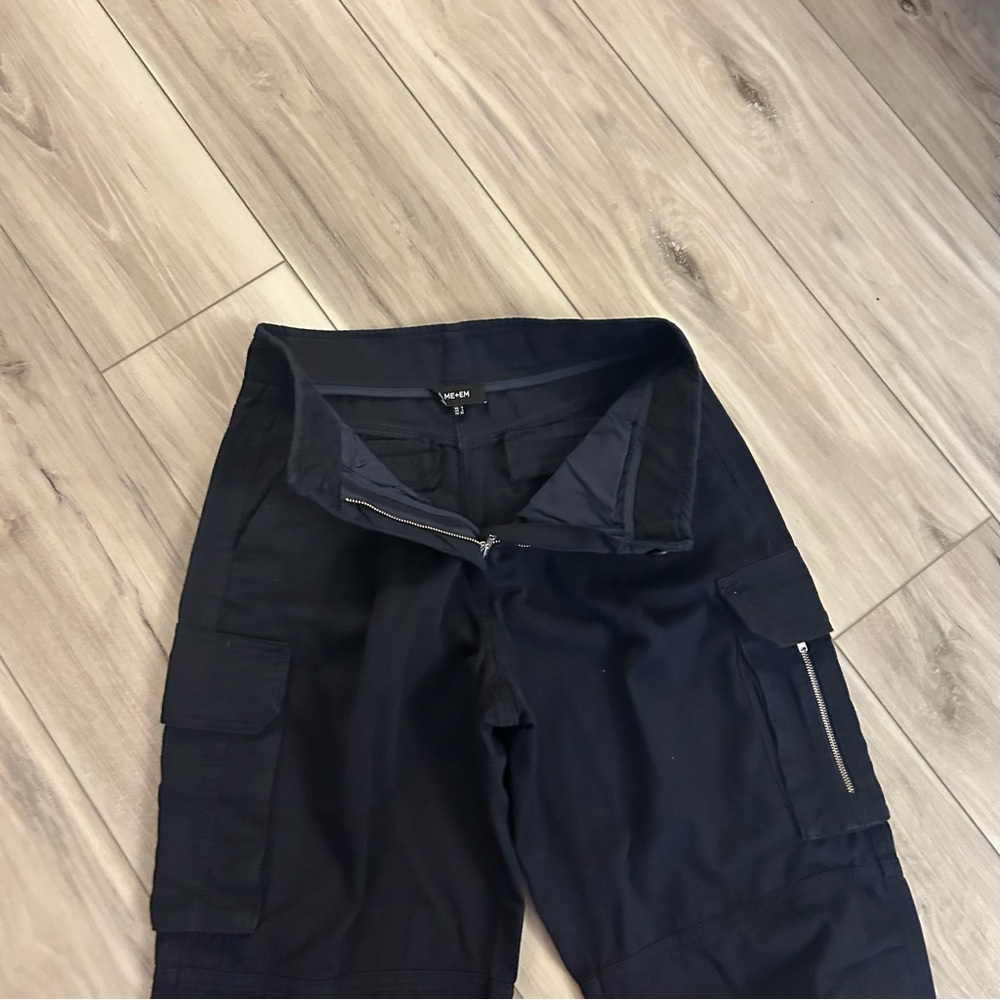Me + Em Navy Blue Combat Trousers Size 4 Side Pockets 100% Cotton Pleat - Picture 5 of 7